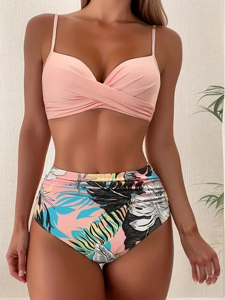 Marine - bikini taille haute bleu foncé avec push-up